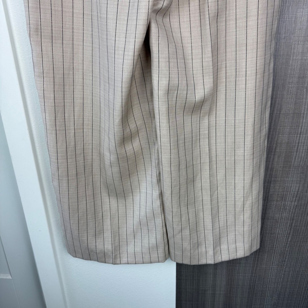 REISS Wool Linen Blend Striped Wide Leg Trouser Pants in Neutral Size 14 - Picture 9 of 11